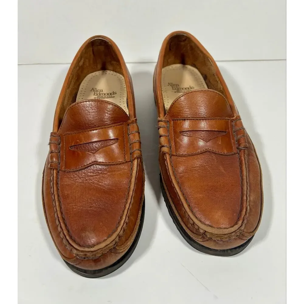Men's Allen Edmonds Shoes Brown Leather Penny Loafers Comfort Walking Size 9.5 D